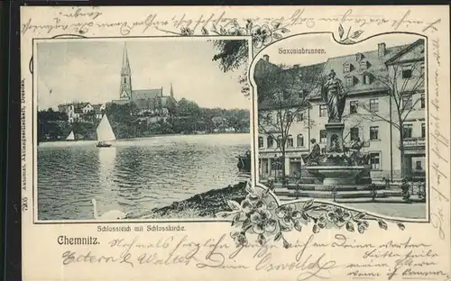 Chemnitz Schlossteich Segelboot Saxoniabrunnen x