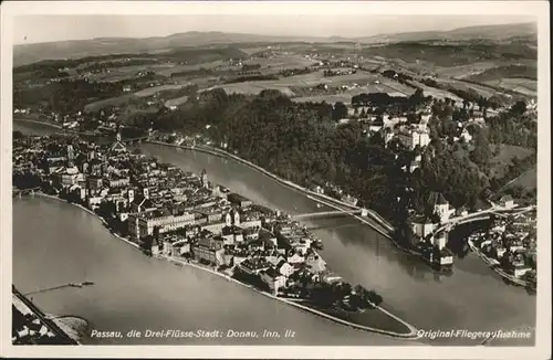 Passau Fliegeraufnahme Donau Inn Ilz
