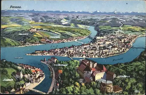 Passau Panoramakarte Inn Donau Ilz