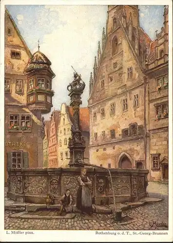 Rothenburg Tauber St Georg Brunnen Kuenstler L. Moessler