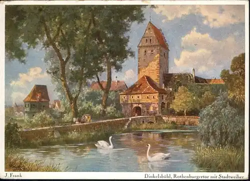 Dinkelsbuehl Rothenburgertor Stadtweiher Schwan Kuenstler J. Frank