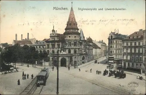 Muenchen Stiglmaierplatz Loewenbraeukeller Strassenbahn Kutsche 