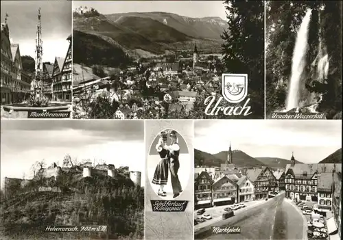 wu69278 Urach Bad Urach Marktbrunnen Hohenurach Marktplatz Uracher Wasserfall * Kategorie.  Alte Ansichtskarten