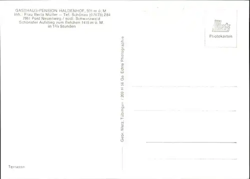 wu78657 Neuenweg Neuenweg Gasthaus Pension Haldenhof Terrasse * Kategorie. Neuenweg Alte Ansichtskarten