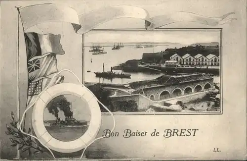 ww74880 Brest Finistere Brest Fahne Rettungsring x Kategorie. Brest Alte Ansichtskarten