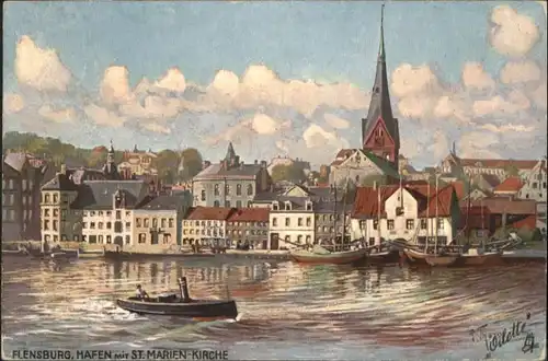 Flensburg St. Marienkirche Hafen Dampfer x