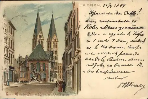 Bremen Kaiser Wilhelm Platz mit Rathaus und Domthuerme Kat. Bremen