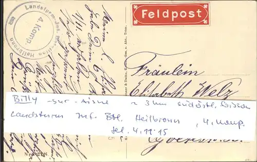 Billy Allier Landsturm Infanterie-Bataillon Heilbronn 4. Kompagnie / Billy /Arrond. de Vichy