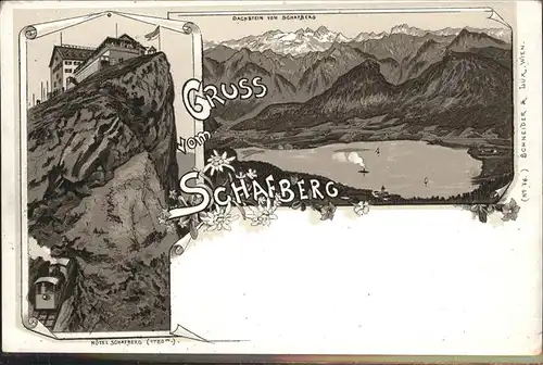 St Wolfgang Salzkammergut Blick vom Schafberg auf Dachstein und Hotel Schafberg Kat. St. Wolfgang im Salzkammergut