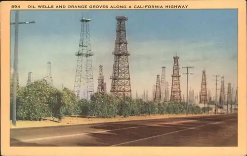 wx61105 Los Angeles California Oil wells orange groves highway Kategorie. Los Angeles Alte Ansichtskarten