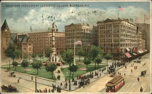 Buffalo New York Soldiers Monument La Fayette Square Tram Litho Kat. Buffalo