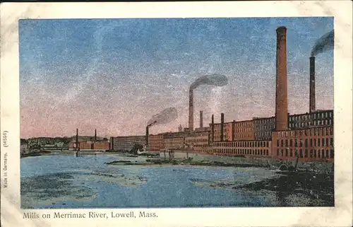 Lowell Massachusetts Mills on Merrimac River Lunakarte Kat. Lowell