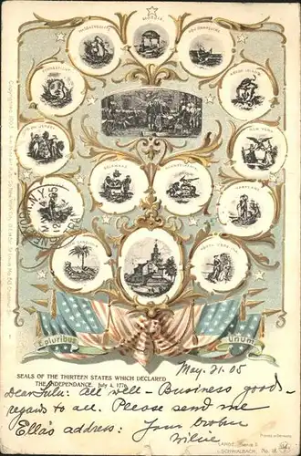 Newark New Jersey Seals of the thirteen States which declared the Independance July 4 1776 Kat. Newark