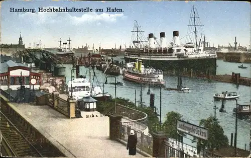 Hamburg Hochbahnhaltestelle am Hafen Schiff Kat. Hamburg