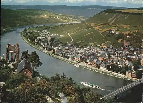 Traben-Trarbach Burgruine Grevenburg Schiff Bruecke Kat. Traben-Trarbach