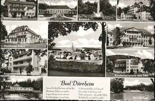 Bad Duerrheim Sanatorium Kurpark Kurhaus Karolusheim Parkhotel Kreuz Augen Sanatorium Messmer Salinensee  Kat. Bad Duerrheim