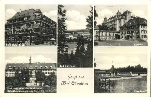 Bad Duerrheim Strandbad Kurhaus Park Hotel Kreuz Erholungsheim Reichsbahn Betriebskrankenkasse Karlsruhe Kat. Bad Duerrheim