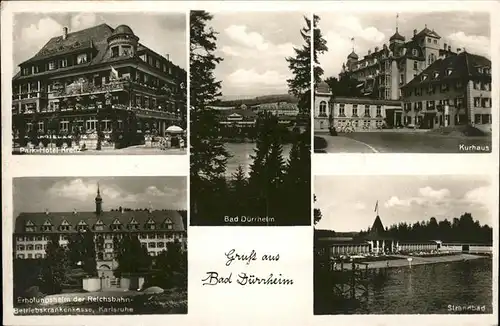 Bad Duerrheim Strandbad Kurhaus Park Hotel Kreuz Erholungsheim der Reichsbahn Betriebskrankenkasse Karlsruhe Kat. Bad Duerrheim