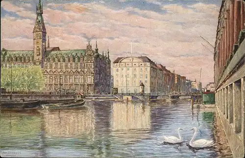 Hamburg Rathaus Reichsbank Alster Schwaene Kat. Hamburg