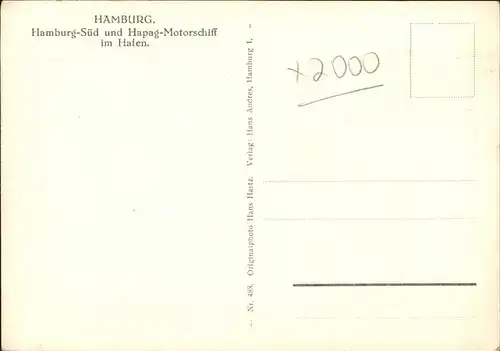 Hamburg Hapag-Motorschiff Hafen Kat. Hamburg
