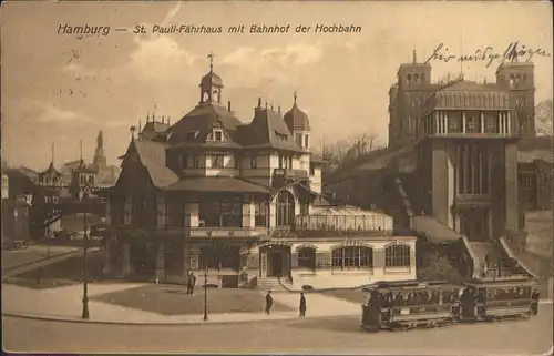 Hamburg St. Pauli-Faehrhaus Bahnhof Hochbahn Strassenbahn Kat. Hamburg