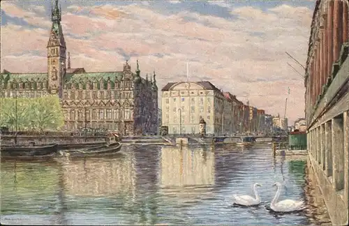 Hamburg Rathaus Reichsbank kl. Alster Schwaene Kat. Hamburg