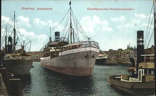 Hamburg Baakenhafen Einschleppen eines Woermanndampfers Kat. Hamburg