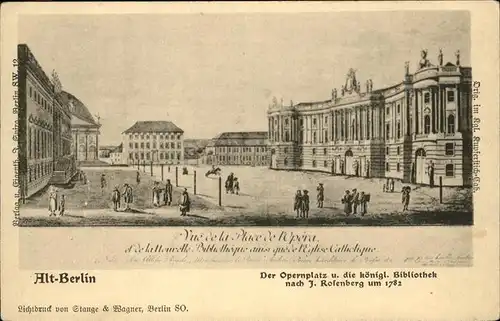 Berlin Alt-Berlin Opernplatz koenigl. Bibliothek 1782 Kat. Berlin