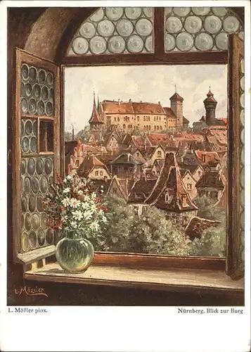 Nuernberg Blick zur Burg Originalgemaelde Ludwig Moessler Kuenstlerkarte Kat. Nuernberg
