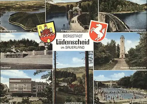 Luedenscheid Bergstadt Aussichtsturm Schwimmbad Fuelbecktalsperre Kat. Luedenscheid
