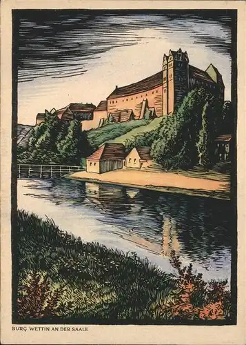 Halle Saale Burg Wettin, Zeichnung, Saale