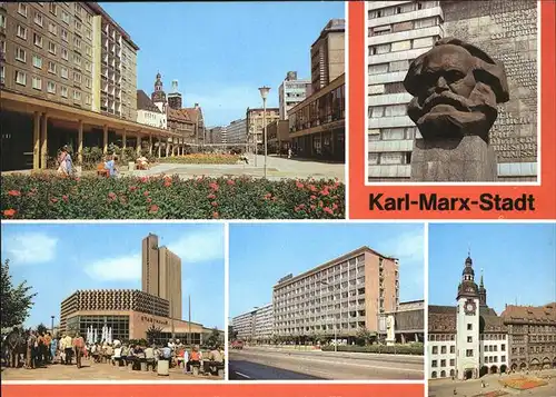 Chemnitz Rosenhof Karl Marx Monument Stadthalle Interhotel Rathaus Kat. Chemnitz