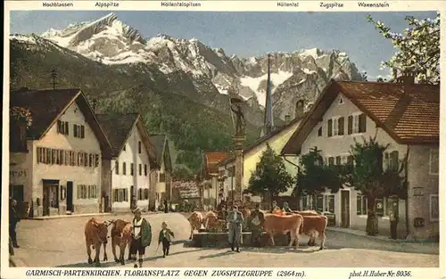 Garmisch-Partenkirchen Floriansplatz Zugspitze Kuehe Kat. Garmisch-Partenkirchen