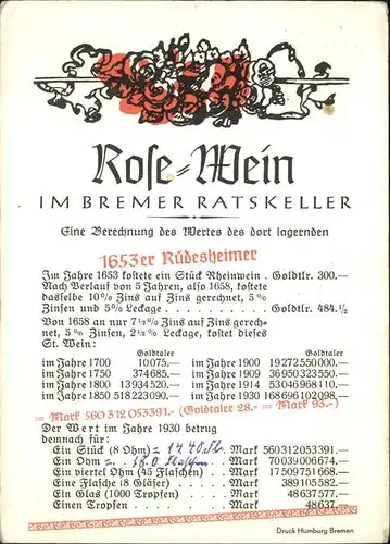 Bremen Rose-Wein Bremer Ratskeller Kat. Bremen