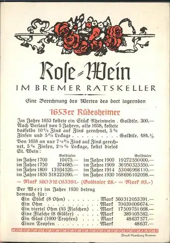 Bremen Rose-Wein Ratskeller Kat. Bremen