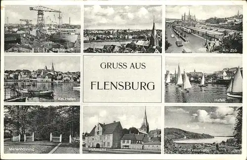 Flensburg Schiffswerft Am Zob Hafenamt Segelboote Schiffe autos Kat. Flensburg