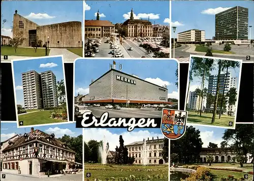 wz38524 Erlangen Wappen Merkur Erloeserkirche Palais Stutterheim Siemens Schuckert Werke Cafe Mengin Schloss Hugenottenbrunnen Orangerie Kategorie. Erlangen Alte Ansichtskarten