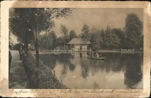 Beuthen Oberschlesien Stadtpark Gondelteich Boot Kat. Bytom