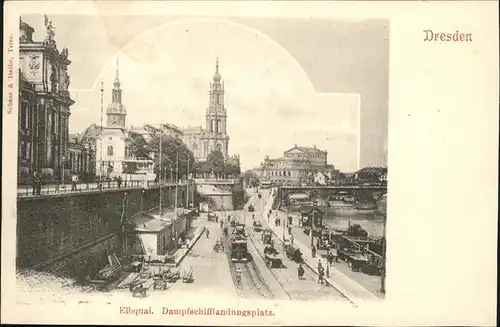 Dresden Elbquai Dampfschifflandungsplatz Strassenbahn  Kat. Dresden