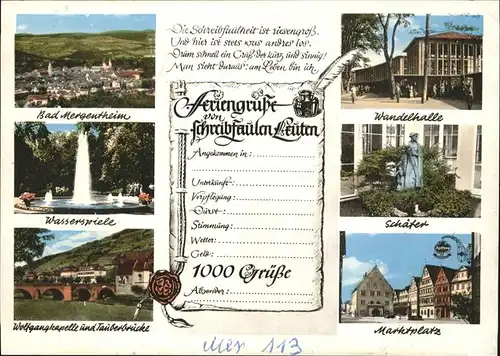 Bad Mergentheim Schaefer Tauberbruecke Brunnen Wandelhalle Kat. Bad Mergentheim
