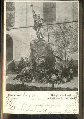 Hindelang Krieger denkmal 03. Juli 1904 Kat. Bad Hindelang