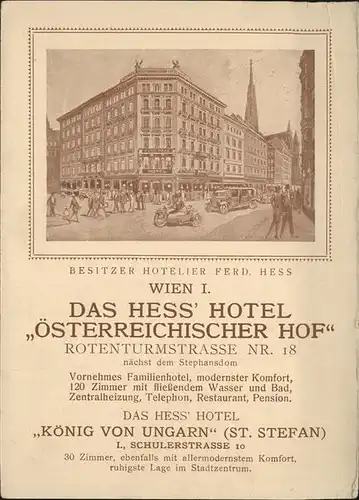 Wien Hess  Hotel oesterreichischer Hof Kat. Wien