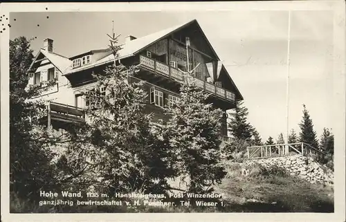 Hohe Wand Hanselsteighaus Winzerdorf Kat. Hohe Wand