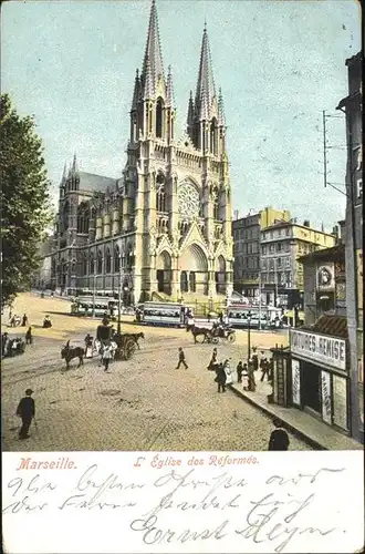 Marseilles les Aubigny L Eglise des Reformes Pferdekutsche Strassenbahn Kat. Marseilles les Aubigny