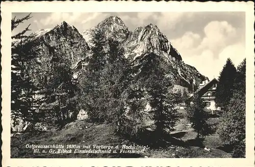 Werfen Salzburg Ostpreussenhuette mit Vorberge Hochkoenig Eibleck Einsiedelschneid und Flosskogel Berchtesgadener Alpen Kat. Werfen