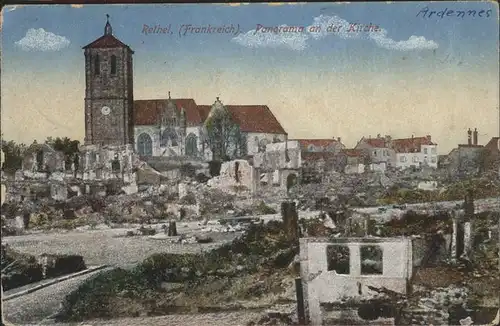 Rethel Ardennes Panorama an der Kirche Truemmer Feldpost