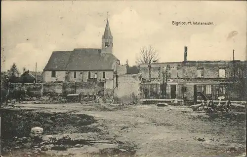 Bignicourt Totalansicht Truemmer Kirche Feldpost Kat. Bignicourt