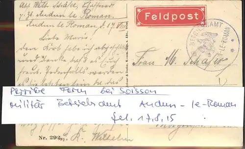 Soissons Aisne Perriere Ferm Truemmer Feldpost