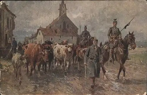 Heide Holstein Viehbeitreibung Pferd Soldaten Wohlfahrtskarte Kuenstlerkarte Feldpost Kat. Heide