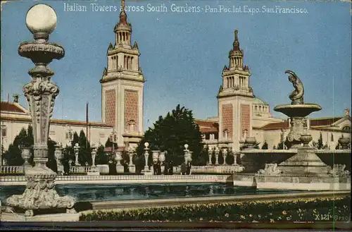 San Francisco California Italian Towers across South Gardens Kat. San Francisco